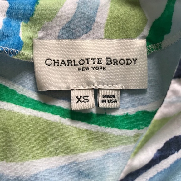 Charlotte Brody Blouse Top Shirt Womens XS Blue White Green 3/4 Sleeve V-Neck - Picture 5 of 12